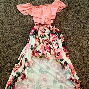 Girls off shoulder skirted romper dress